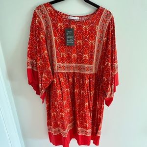 Red Boho Babydoll Dress; NWT